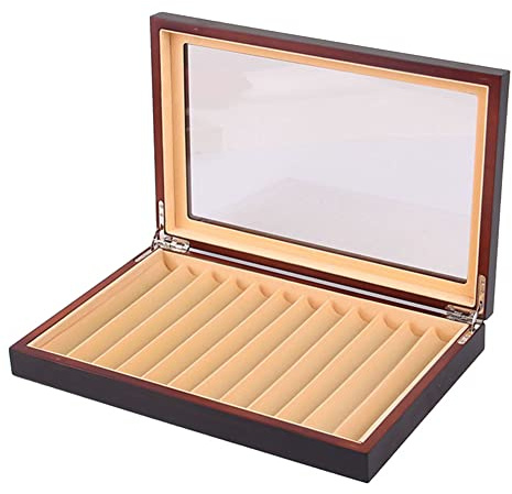 Ohsilv 12 Grid Wooden Pen Display Case Storage Luxury Fountain Case Transparent Window Pen Box-Collection Organizer Ebony