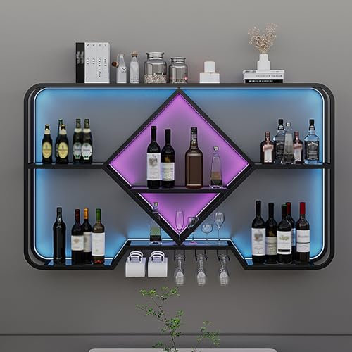 Industrielles Weinregal Zur Wandmontage, Flaschenhalter Aus Metall Zum Aufhängen Mit Weinglashalter, Kreative Bar-Dekoration, Weinpareite Display Rack, Für Bar, Restaurants, Küche(Black,140x20x70cm)