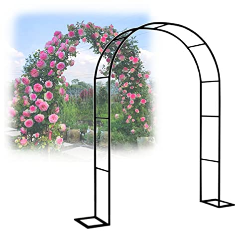 GLFNB Kletterrosen-Gartenbogen aus Metall, Torbogen, Hochzeitsbogenständer mit Sockel, wetterfest, für Innen-/Außen-Rasengarten, Verschiedene Kletterpflanzen (Farbe: Schwarz, Größe: B200 x H230 cm