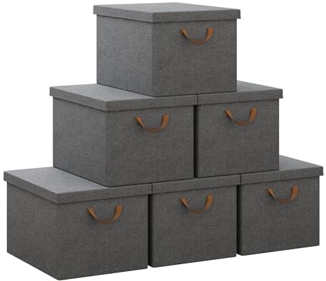 WOLTU Faltbare Aufbewahrungsboxen 6 Stück, mit Deckel, Grau, 48x36x30cm | aus Polyesterstoff, für Schlafzimmer, Arbeitszimmer, Wohnzimmer, Organizer Box mit Griffen, faltbar,