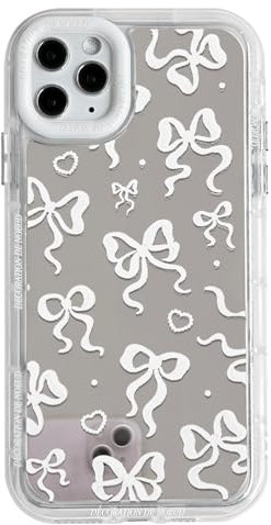 NITITOP Compatible with iPhone 11 Pro Max Case Cute Mirror Bow Love Heart Pattern for Women Girls Ribbon Design Shockproof Silver Protective Phone Cover - White Bow