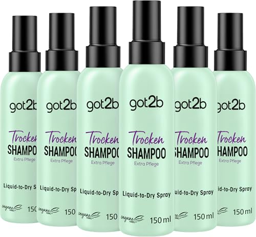 got2b Trockenshampoo Extra Pflege Liquid-to-Dry Spray (6 x 150 ml), Dry Shampoo für makellos-frische Looks, Trockenshampoo ohne sichtbare Rückstände mit 24 h fruchtig-floralem Duft