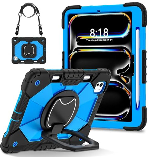 Custodie e borse per tablet PC Compatible with iPad Pro 11 Inch Case 2024 5th Generation (M4) with Pencil Holder&Stand Shockproof Cover, Full-Body Rugged Cover for iPad Pro 11 Inch M4 2024(Black+Blue)