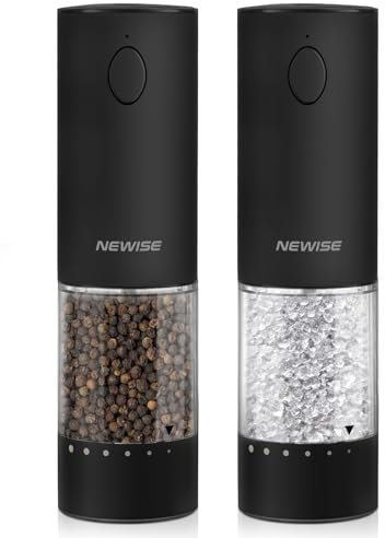 Electric Salt and Pepper Grinder set Rechargeable With Light, Automatic & Adjustable Coarseness, House Warming Gifts New Home, Stainless Steel, Black Set
