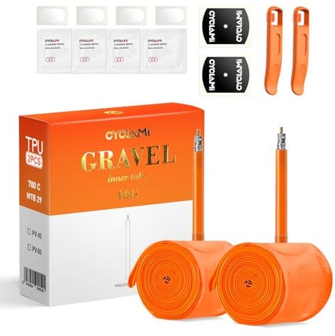 CYCLAMI Cámara TPU Gravel Bicicleta Ultraligera 46g Cámara Interiores 700 x 32-47C Camara Bici para válvulas Presta 65mm (Incl. Kit de reparación de cámara de Aire Bicicleta)