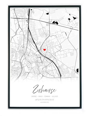 Koordinaten Poster Personalisiert - Familienposter als Geschenk zum Einzug, Umzug, Neubau, Eigenheim, Richtfest, Bauplatz für Freunde & Familie - Größen und Rahmen optional (Zuhause Stadtkarte)