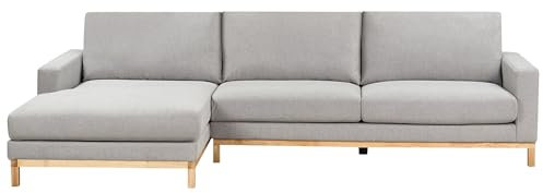 Beliani 4-Sitzer Ecksofa Stoffbezug Grau rechts mit Sitzkissen Holzbeinen Siggard