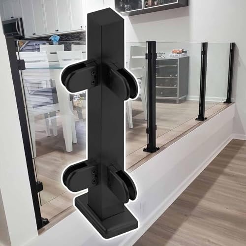 Stainless Steel Glass Railing Post with Black Glass Panel Clamp and Rubber Inserts for Balustrade 105cm/41.3