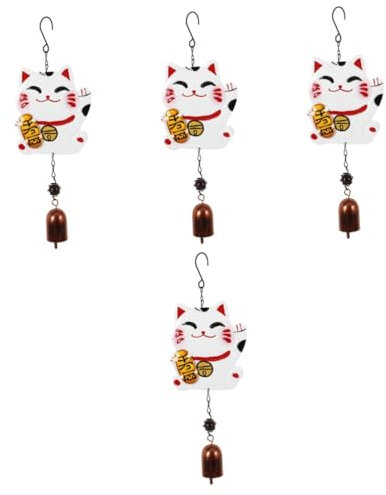 Amosfun 4 Stück Glückliche Katzenglocke Fensteraufkleber Lichterketten Feng-Shui-Dekoration Für Zu Hause Fänger Im Freien Batteriebetriebene Glühbirne Katzen-Windspiel Heimwerken Bar Eisen