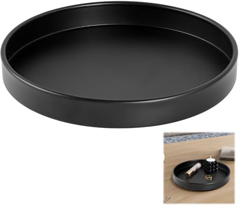 Deko Tablett Rund,Tablett Schwarz,Schwarz Rundes Tablett aus Edelstahl Metall,Vielseitiger Dekotablett,Für Kosmetik Couchtisch,20cm Serviertablett Matt Rundes,Esstisch Bad Wohnzimmer Deko