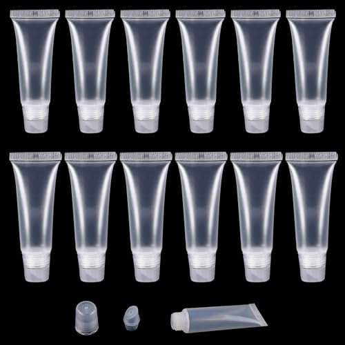 Auswalar 12PCS Empty Lip Gloss Tubes,10g and 15g Clear Lip Balm Containers,Empty Refillable Toothpaste Tubes Containers,Mini Refillable Cosmetic Bottles for DIY Lip Gloss Makeup Travel Toiletries