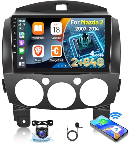 [2G+64G] Car Radio for Mazda 2 2007-2014 with 9 inch Screen Carplay Stereo | Android/Car Play/Android Auto/EQ Audio/Bluetooth/SWC + AHD Backup Camera