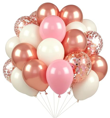 UDRKFOPK Palloncini rosa, 12 pollici, stile retrò, rosa metallizzato, oro rosa, palloncini bianchi, sabbia, nude-elio, palloncini per feste di nozze, baby shower, ragazze, compleanni bohémien
