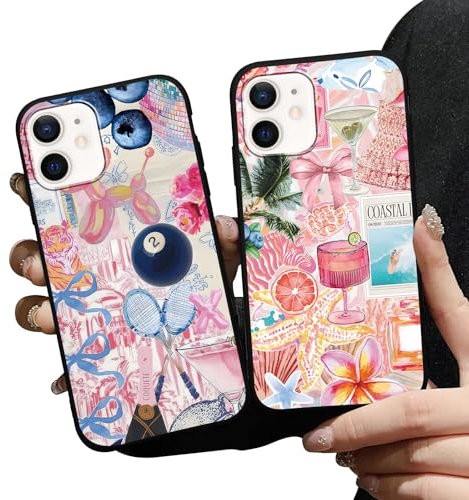 Zrutru 2 Pack Preppy Pink Collage Phone Cases for iPhone 12 mini Case Trending Collage Phone Case Shockproof Soft Silicone TPU Bumper Cover Phone Case Funda for iPhone 12 mini 5.4 Inch