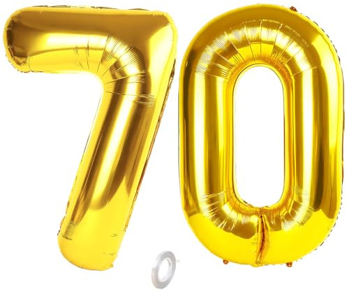 Balorise 40 Pouces Aluminium Ballon Géant Or Chiffre 70, Gonflable Hélium, Grand Numéro 0-9, 10-100 (101cm), Décoration de Doré Foil Ballons pour Fête d'anniversaire et Mariage