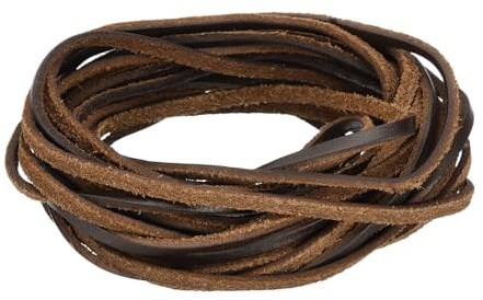 PATIKIL 3 mm x 5.5 Yard Leather Cord, Wide Flat Strip Strings 1 Strand Straps for Necklace Braided Braiding Shoe Laces Bracelet Lanyard DIY Crafts, Dark Brown