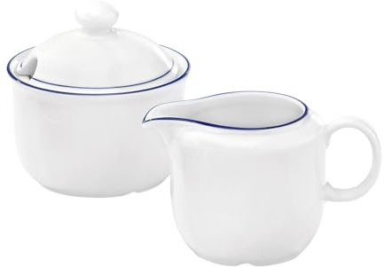Seltmann Weiden Compact Blaurand Milch- und Zucker-Set, Milchkännchen (230 ml) und Zuckerdose (250 ml) mit blauem Rand für 6 Personen, Spülmaschinenfest, Porzellan, Weiß-Blau