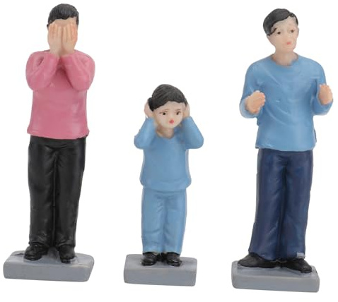 EXQUIMEUBLE Miniature People Figures Set 3 Painted Resin Family Mini Figures for Sand Tray Therapy Sandplay Scenes Diy Table Layout Collectible Display Model