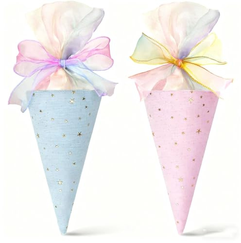 FVWBKBBE 2 Stück Mini Schultüten Zum Befüllen,Einschulung Geschwister Schultüte Jungen Mädchen (Rosa + Blau)