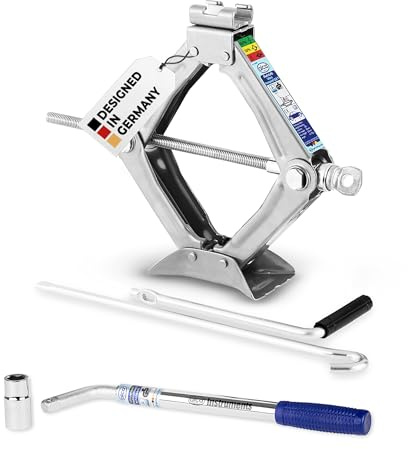 alca® Scherenwagenheber 0,8 t Set, Hubhöhe 100-325 mm, TÜV-Zertifiziert | Radmutterschlüssel mit ausziehbarem Hebel bis 53 cm, 17/19 mm Aufstecknuss, drehbarer Sattel