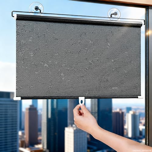 Jatwefiv Saugnapfes Rollo,B58 x L125cm Verdunkelungsrollo mit Saugnäpfen,UV-Schutz Fenster Rollos,84% Verdunkelung Fensterrollo Rollo ohne Bohren für Autofenster,Schlafzimmer,Büro