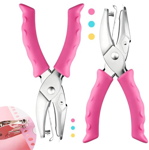 CNTVO Single Hole Punch, 2 Pcs 1/4 and 1/8 Hole Puncher with Pink Soft Grip for Home, Office and Classroom, Handheld Circle Small Hole Paper Punch for Crafts, Scrapbooks, Tags, Tickets