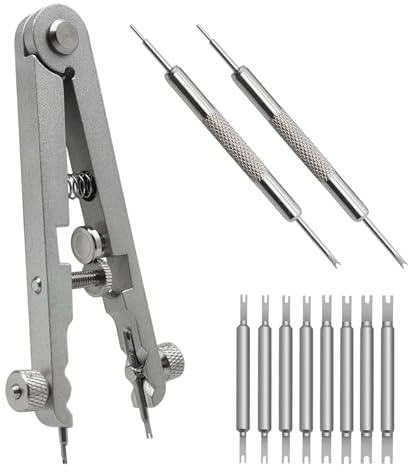 PjuQow Federstegwerkzeug Set, 11-teiliges Uhrenarmband Werkzeug Kit mit Federstegzange, 8 Federstegen und 2 Uhrenband Werkzeugen für präzise Reparaturen