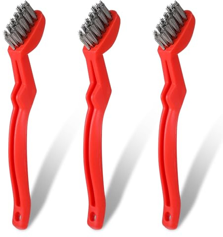 3 Pcs Small Wire Brush for Cleaning, 6.5'' Stainless Steel Wire Brushes with Ergonomic Handle Grip, Heavy Duty Metal Brush for Cleaning Grill Grates, Uncoated Pans, Rust Removal, Deburring & Metal
