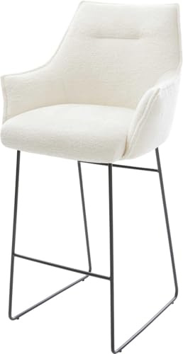 DELIFE Barstuhl Alja-Flex Kufengestell Metall Schwarz Bouclé Soft Beige Taschenfederkern
