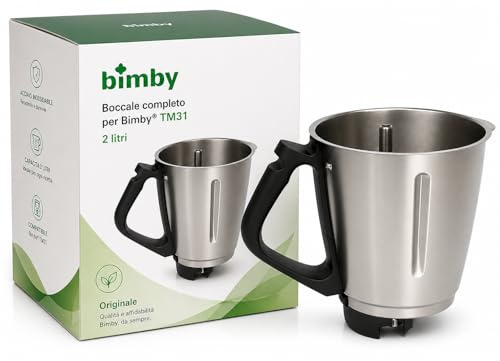 Boccale Bimby TM31 ORIGINALE - Capacità da 2LT - in Acciaio Inox con Impugnatura Ergonomica - Tacche di Misurazione e Sensore Temperatura Integrato - Ricambi Bimby TM31 ORIGINALI