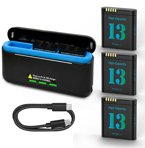 OHZHAO Confezione da 3 batterie Hero 13 da 2800 mAh con caricabatterie