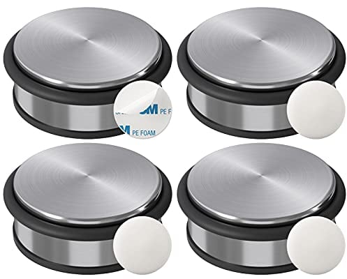 WELLGRO Edelstahl Türstopper 1,2 kg + Wand Türstopper, ohne Bohren, 10 x 4,5 cm (ØxH), Rutschfester Boden, Verschiedene Mengen wählbar, Stückzahl:4 Stück