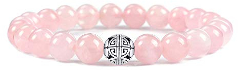 MetJakt Natürliche 8 mm Edelsteine Heilung Crystal Stretch Perlen Armband Armreif mit 925 Sterling Silber Double Happiness Anhänger (Rosenquarz)
