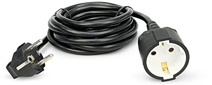 Garza - Cable alargador de corriente doméstico de 5 metros, negro, con toma de tierra hasta 16 Amperios (3680W)