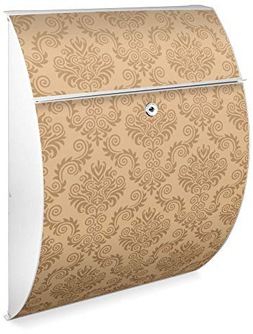 banjado Design Briefkasten - Modell Riviera 46x33,5x13cm groß - verzinkter Stahl weiß - Postkasten Öffnungsstopp großer A4 Einwurf Zylinderschloss 2 Schlüssel - Motiv Tapete Beige