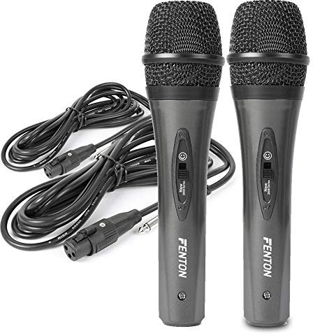 Fenton DM105 Wired Dynamic Handheld Microphone Pair with XLR-Jack Cables, Unidirectional Cardioid Vocal Mics for Karaoke, DJ, PA, MC Performances and Stage Rehearsals, Black
