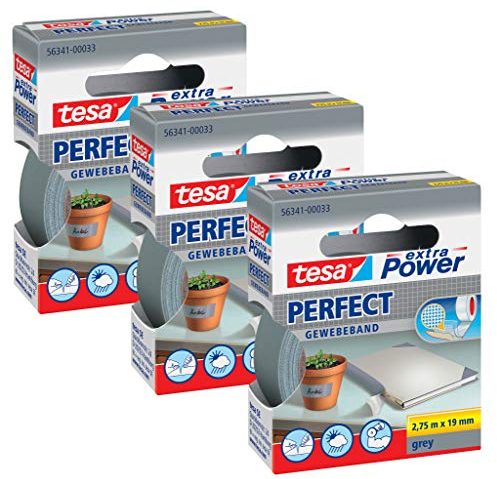 tesa Gewebeklebeband extra Power Gewebeband (Grau, 3 Packungen)