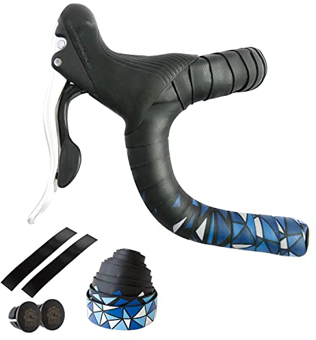 GORIX Lenkerband Lenker Grip Wrap + 2 Lenkerstopfen Rosenmuster Rennrad Mountainbike Radfahren (GX-BARA) (Schwarz × Blau)