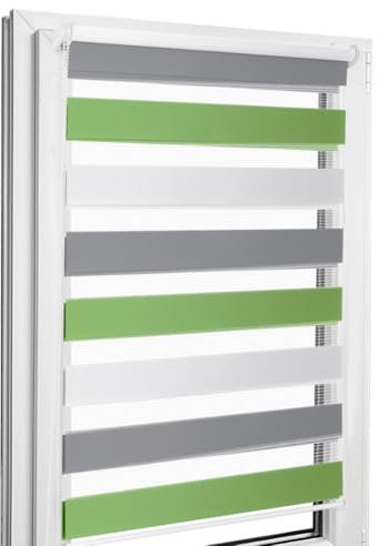 Home-Vision® DuoRollo Klemmfix, Doppelrollo ohne Bohren mit Klämmträgern, DuoRollos für Fenster und Türen (Weiß-Grau-Grün, B70cm x H220cm)