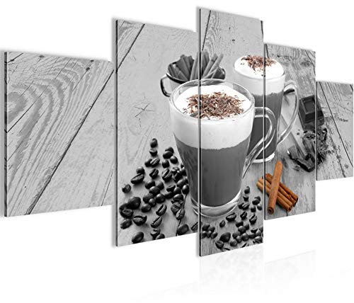 Runa Art - Bilder Küche Kaffee 200 x 100 cm 5 Teilig XXL Wanddekoration Design Grau Braun 014551a