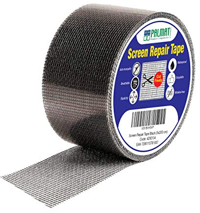 PALMAT - Kit de Réparation de Moustiquaires - Pour réparer les fissures et les perforations instantanément, Imperméable, Résistant à la chaleur, Pour l'extérieur et l'intérieur, 5 x 200 cm (Noir)