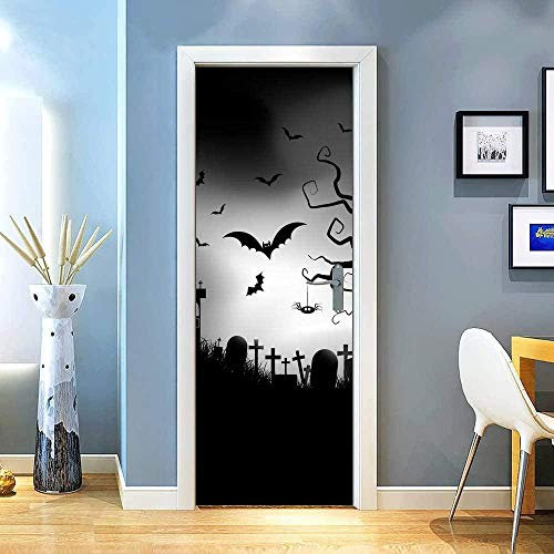 LuSeven stickers paroi de douche Noir croix chauve-souris halloween 77x200cm Sticker De Porte Trompe l'oeil 3D PVC Imperméable Muraux Wall Sticker Autocollant Art Decor Vinyle Mural Salle De Bain