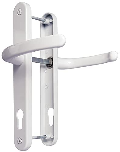 Manijas de puerta UPVC, color blanco, palanca/palanca, 92 mm PZ (Centres),210 mm de tornillo a tornillo,Placa trasera 242 mmx34 mm,Manija de puerta externa,Manijas de puerta de repuesto blanco UPVC