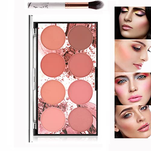 8 Farben Rouge Palette, Bright Shimmer Face Blush Powder, Matte Mineral Rouge Palette mit Pinsel, Professionelles Gesichts Make up Rouge, Kontur und Highlight Rouge Palette