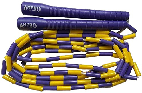 Ampro Ballers Beaded Long Handle Freestyle Jump Rope - Skipping Rope - Trickstar - Yellow Purple