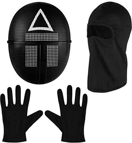 Balinco Game Kostüm-Set für Erwachsene & Jugendliche – Enthält Dreieck Maske, Sturmhaube, schwarze Handschuhe & Spielkarte für Halloween, Fasching, Karneval, Mardi Gras & Mottopartys