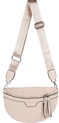 styleBREAKER Damen Umhängetasche in Halbmond Form, abnehmbarer verstellbarer Schultergurt, Einfarbige Handtasche 02012380, Farbe:Beige