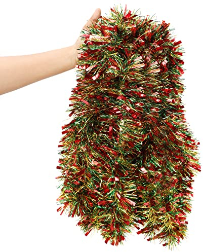 Belle Vous Espumillon Navidad Dorado, Rojo y Verde - 10 m - Guirnaldas Decorativas para el Árbol - Adornos Navidad para Interior/Exterior - Decorar Fiestas, Hogar, Festivales, Oficinas