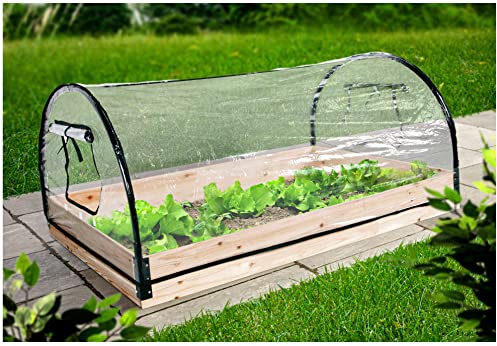 Jardinera con marco de madera – 120 x 80 cm – Invernadero con marco de metal – Invernadero con ventana transparente