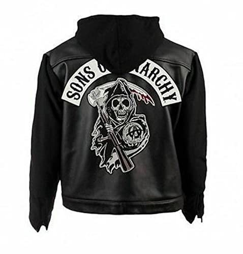 Herren Cosplay SOA Son of Anarchy Biker Club California Kunstleder Jacke - Westen & Hoodie für Männer, SOA Jacke schwarz - Kunstleder, XL